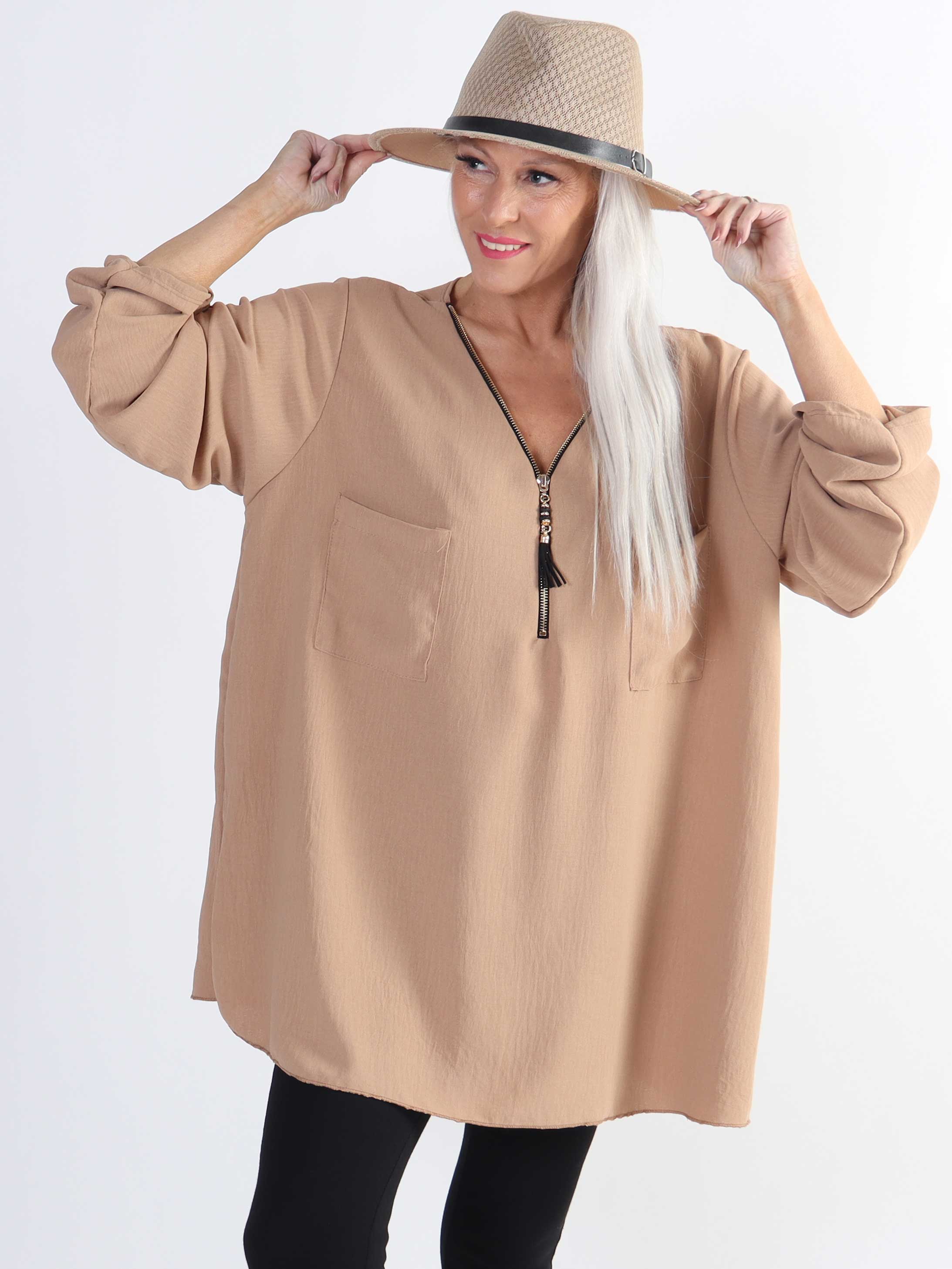 Claudia - Vanlig tunika med dragkedja i stora storlekar - Black